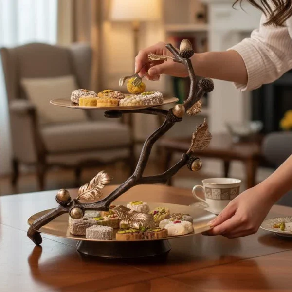 Sweet 2 tier container Golden brass Vaniya  15750