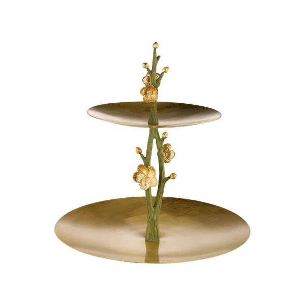 Sweet 2 tier container Large Green  Golden brass Anemone  15805