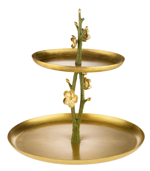 Sweet 2 tier container Large Green  Golden brass Anemone  15810