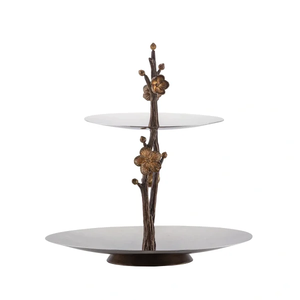 Sweet 2 tier container Large Silver brass Anemone  15797