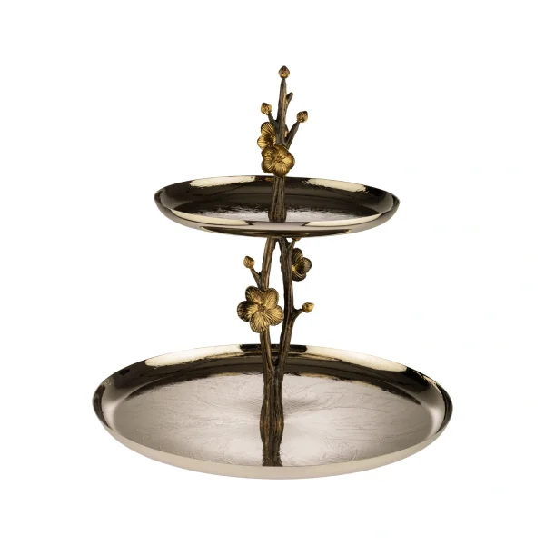 Sweet 2 tier container Large Silver brass Anemone  15802