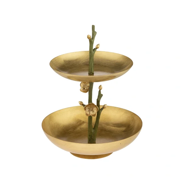 Sweet 2 tier container Medium Green  Golden brass Anemone  15806