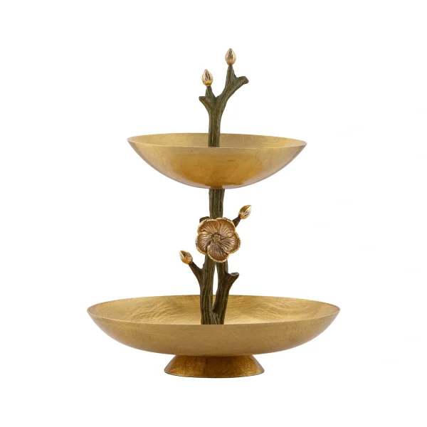 Sweet 2 tier container Small Green  Golden brass Anemone  15807